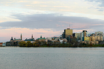 panorama of the city of ottawa, canada at dusk