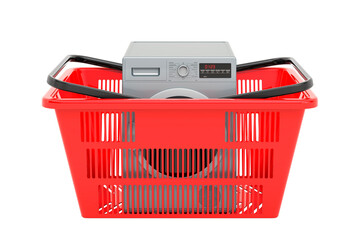 Shopping basket with clothes dryer, 3D rendering