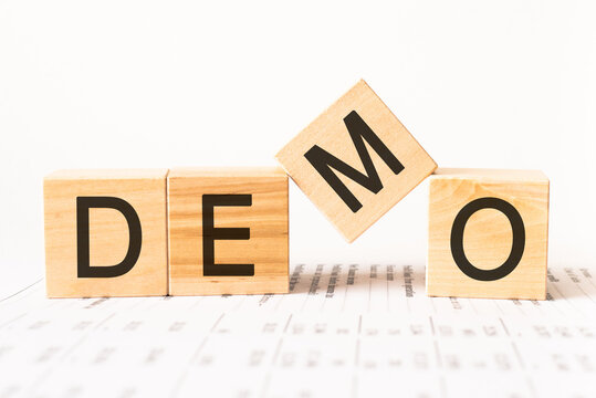 Word demo made with wood building blocks, stock image