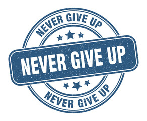 never give up stamp. never give up label. round grunge sign