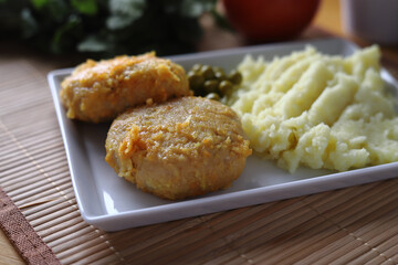 Cutlets with mashed potatoes close up