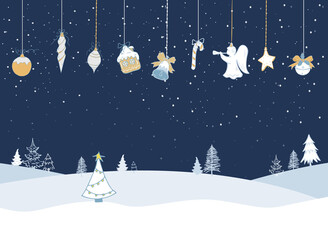 Winter time flat cartoon background with doodle style elements. Ideal for holidays backgrounds and web pages.