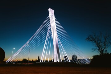 Night illumination of the bridge on the Moraca river in Podgorica