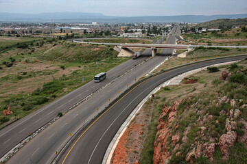 August 28 2010, Durango, Mexico. Aerial view, from helicopter, of roads, bridges, and architectural connections in the state of Durango Mexico.
