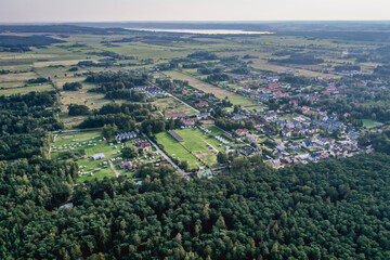 Drove view of Debki resort village on the Baltic Sea coast in Pomerania region of Poland