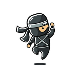 Cartoon black little ninja jump and punch