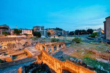 Ancient ruins of Trajan Forum or Foro Traiano in Rome, Italy