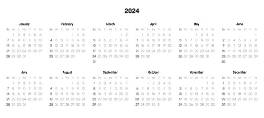 Monthly calendar of year 2024