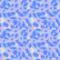 Blue flowers seamless pattern. Floral background. 