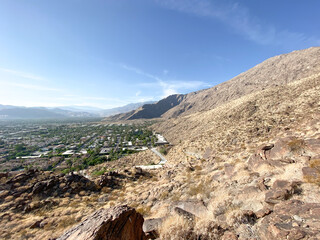 Palms Springs view with blue sky from the top of the mountain