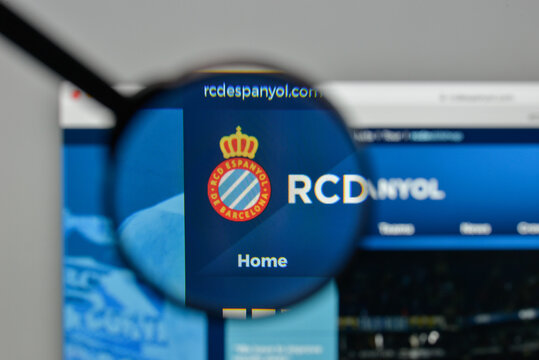 Milan, Italy - November 1, 2017: RCD Espanyol Barcelona logo on the website homepage.