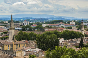 Fototapeta na wymiar Aerial view of Avignon city. Avignon - the historic capital of Provence, commune in southeastern France.