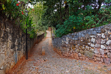 Typical street in historical city of Tiradentes, Brazil
