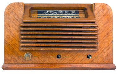 Vintage vacuum tube wood radio.