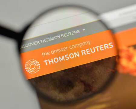 Milan, Italy - November 1, 2017: Thomson Reuters logo on the website homepage.