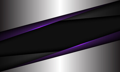 Abstract violet grey metallic silver triangle overlap on black blank space design modern futuristic technology background vector illustration.Abstract violet grey metallic silver triangle overlap on b