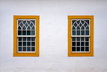 Colonial windows on facade, Tiradentes, Minas Gerais, Brazi