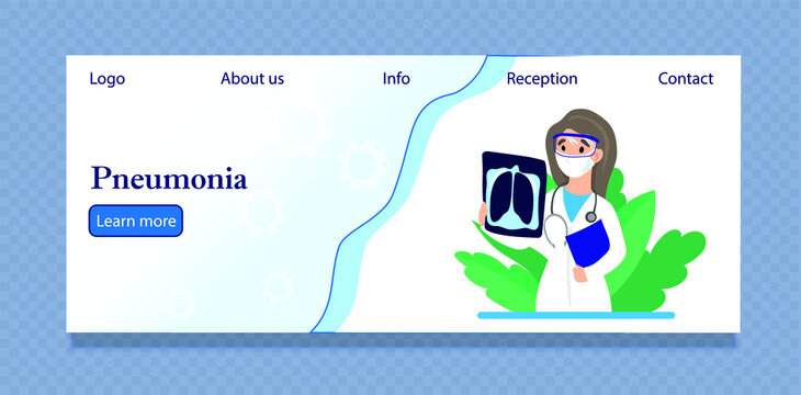 Medical doctor looking at x-ray picture of lungs in hospital. Covid-19 consept. Pneumonia test, radiography, coronavirus.
 Banner for website Vector illustration in flat style