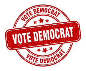 vote democrat stamp. vote democrat label. round grunge sign