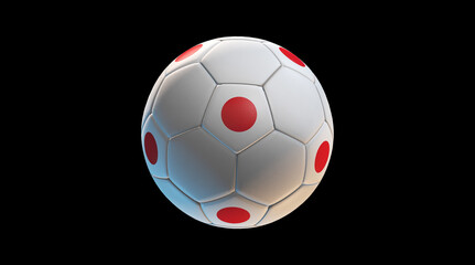 Soccer ball with the flag of Japan on black background. 3D Rendering