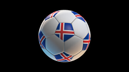 Obraz premium Soccer ball with the flag of Iceland on black background. 3D Rendering