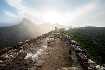Great Wall in China，The Great Wall and the beautiful clouds in the morning