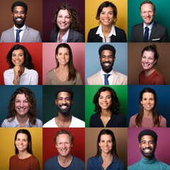 Group of different people in front of a colored background