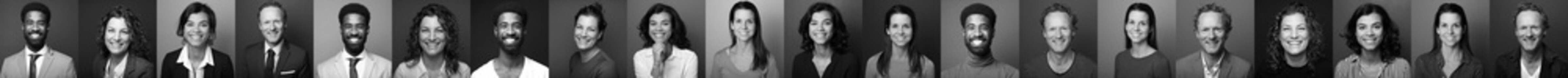 Group of different people in front of a colored background