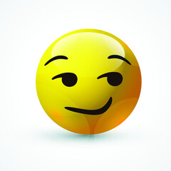 vector round yellow cartoon bubble Flirting emoticons Smug Suggestive Smirking comment social media Facebook Instagram Whatsapp chat comment reactions, icon template face emoji character message