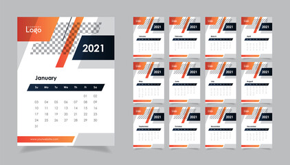 New Year 2021, 2021 wall calendar design template, office planner schedule, 12 months calendar layout.