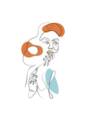 Pretty girl continuous line drawing minimalist logo design on white background. One line drawing body. Modern minimalism art, aesthetic contour. Abstract woman portrait minimalist style. Single line