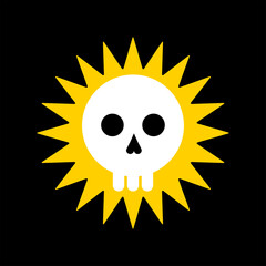 skull flat symbol with sun. skull pirate flag symbol. skull flat design vector illustration