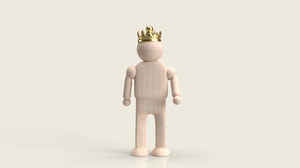 The man figure wood toy and crown for business content 3d rendering.