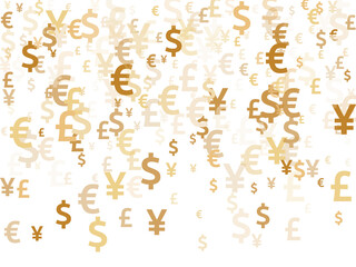Euro dollar pound yen gold symbols flying money vector design. Forex concept. Currency icons 