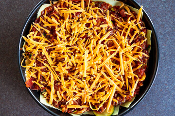 plant-based food, vegan lasagna with dairy free cheese spiralized zucchini and mushroom mince in garlic tomato sauce