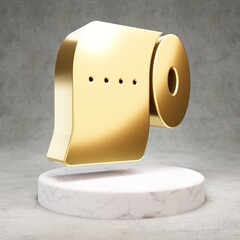 Toilet Paper icon. Shiny golden Toilet Paper symbol on white marble podium.