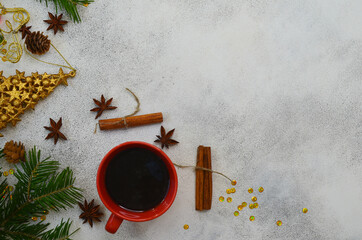 cozy warming drink on christmas holiday coffee and anise star cozy home atmosphere hygge concept