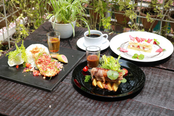 Delicious food and drink on the table