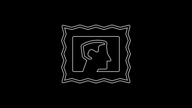 White line Postal stamp icon isolated on black background. 4K Video motion graphic animation