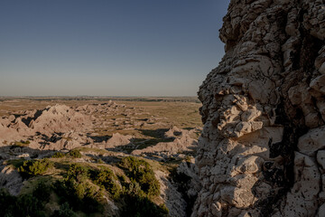 Looking out over Badlands from hoodoos