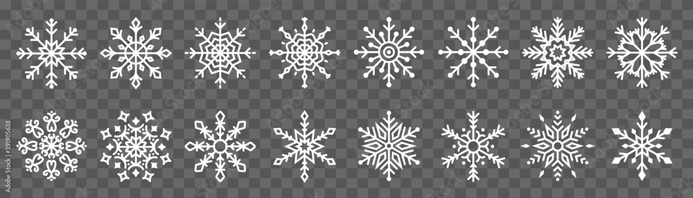 Wall mural snowflake symbol icon vector set collection on transparent background isolated
