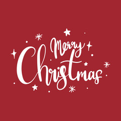 Fototapeta na wymiar Minimal typography lettering of handwritten of word merry Christmas for feature xmas and new year celebration season on red background to make creative artworks such as card, party, invitation.