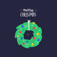 Merry Christmas flat vector greeting card template