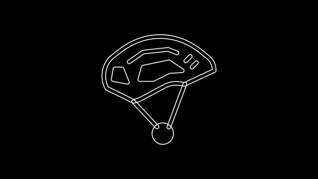 White line Bicycle helmet icon isolated on black background. Extreme sport. Sport equipment. 4K Video motion graphic animation