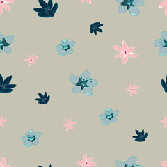 Colorful blossoming flowers seamless pattern beige print. Vector illustration. Great for clothing, home design, accessories, stationary and surface patterns.