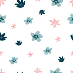 Colorful blossoming flowers seamless pattern white print