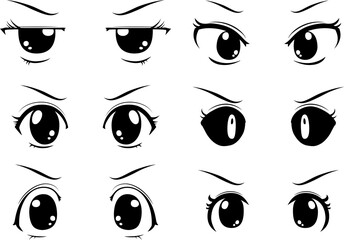 Monochrome Cute anime-style eyes with an angry look