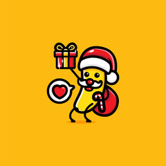 cute banana character wearing santa costume