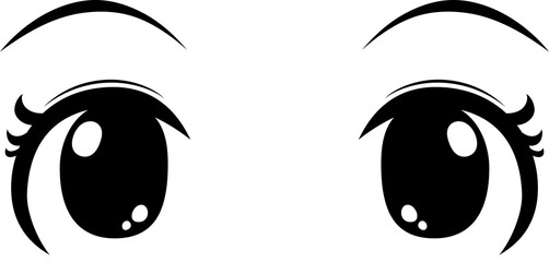 Cute anime-style big black eyes with normal facial expressions