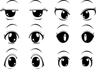 Cute anime-style big black eyes with normal facial expressions